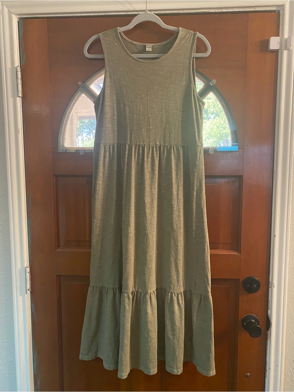 Sleeveless Olive Green Tiered Midi Dress